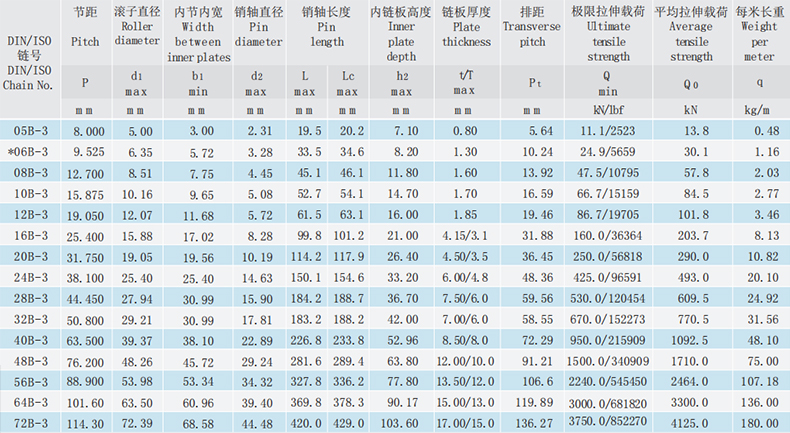 B系列短節(jié)距精密滾子鏈-三排滾子鏈